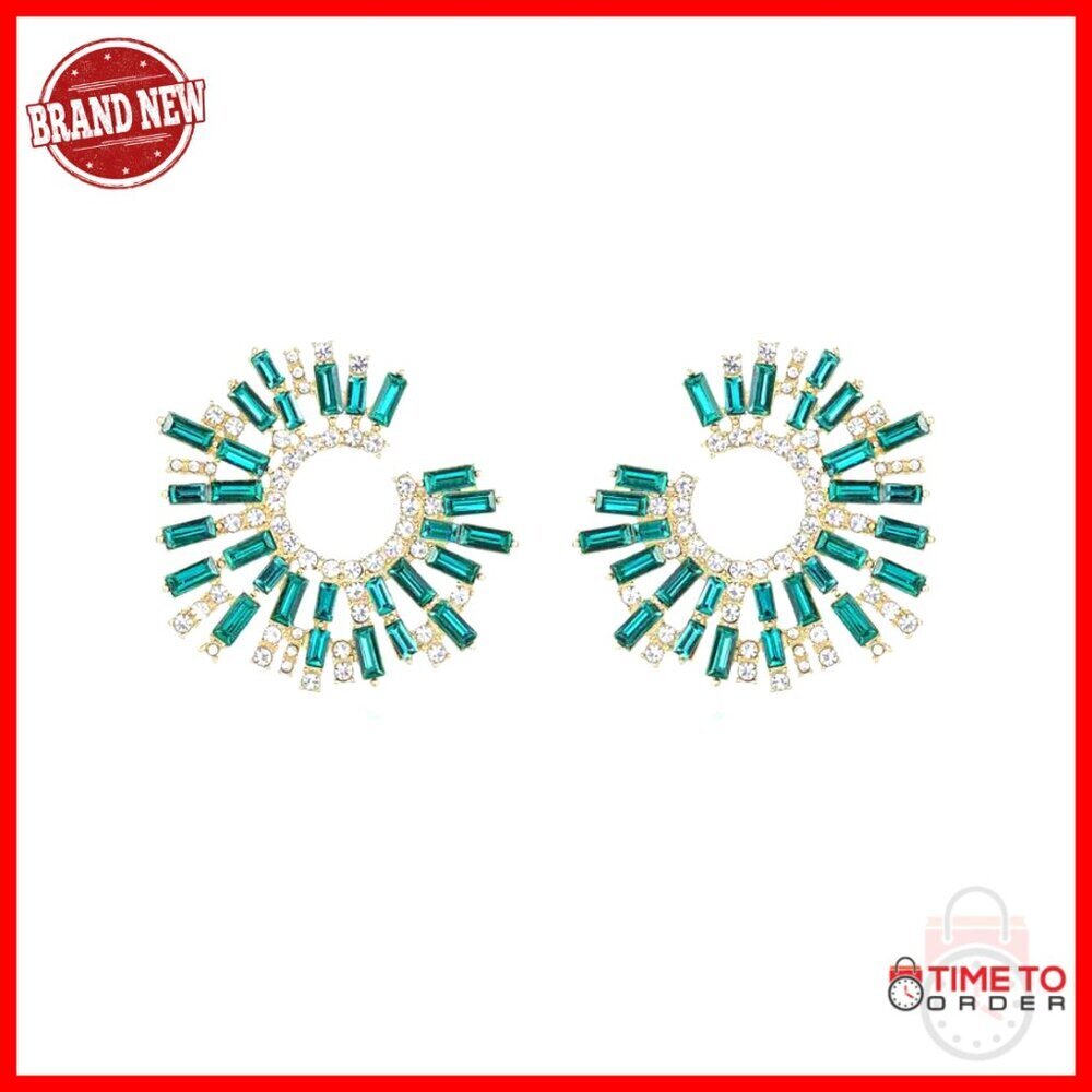 18k Gold Plated Stud Earrings with Green Crystal Stardust Design